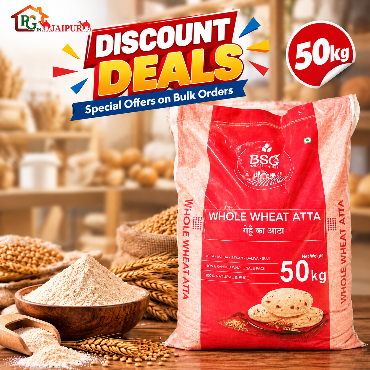 BSG Whole Wheat Atta 50 kg bag